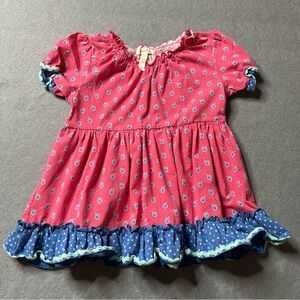 Matilda Jane Tunic Top Shirt Girls Size 6 Apples Frills Pink Blue Stretchy Dots